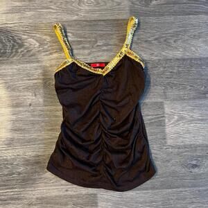 y2k forever 21 Brown and yellow sequin tank top with ruched sides